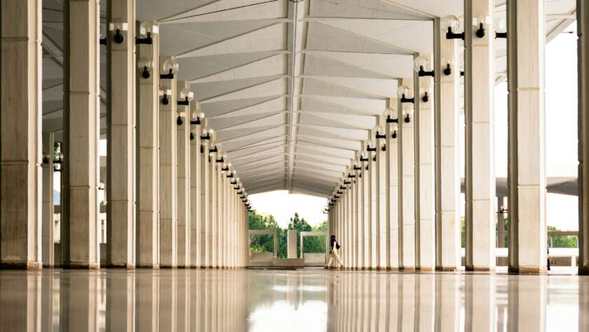 Pathway under white canopy