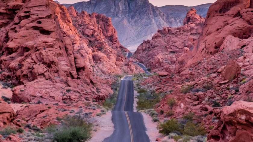 Road Through Rocks at Sunset