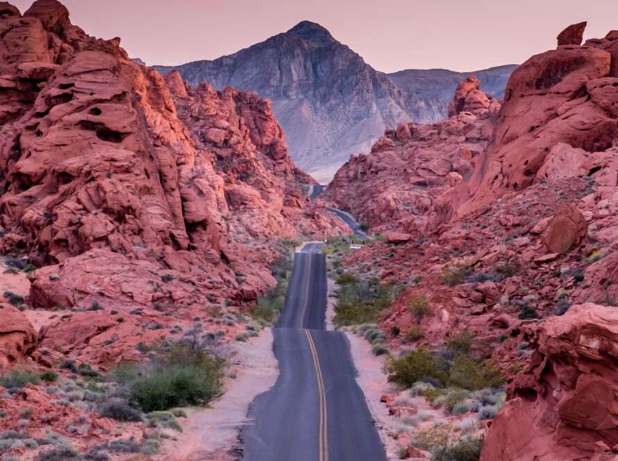 Road Through Rocks at Sunset