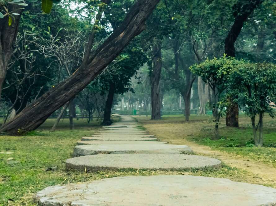 Round Stone Pathway Through Park