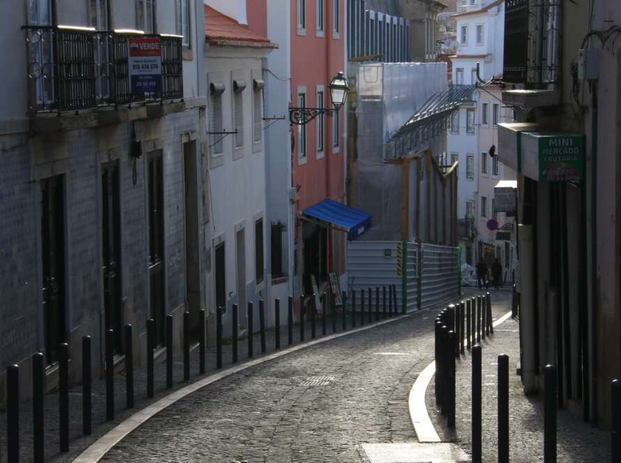 Curving Cobblestone Pathway in Old City
